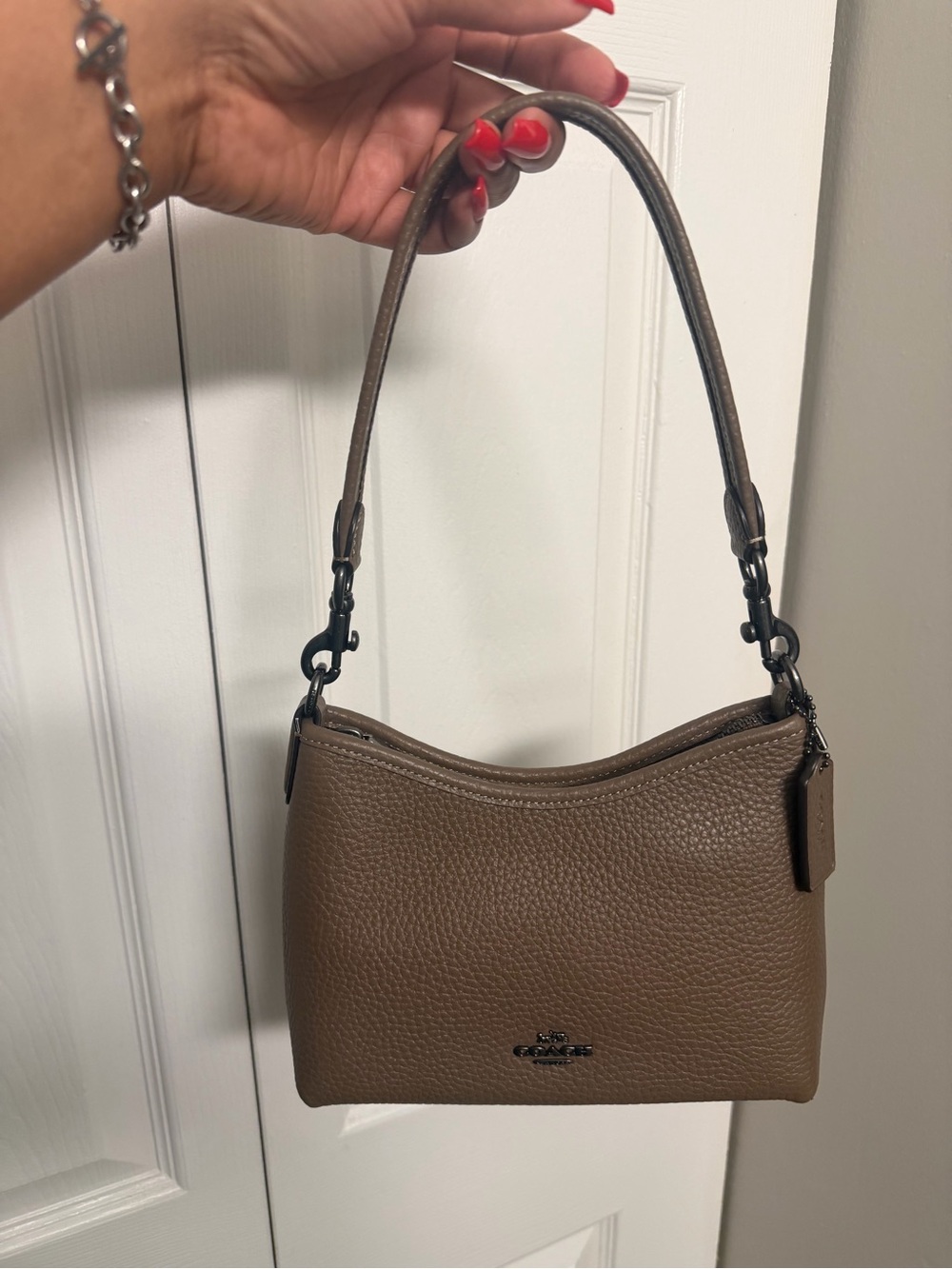 Coach Pebbled Leather Shoulder Bag in dark stone